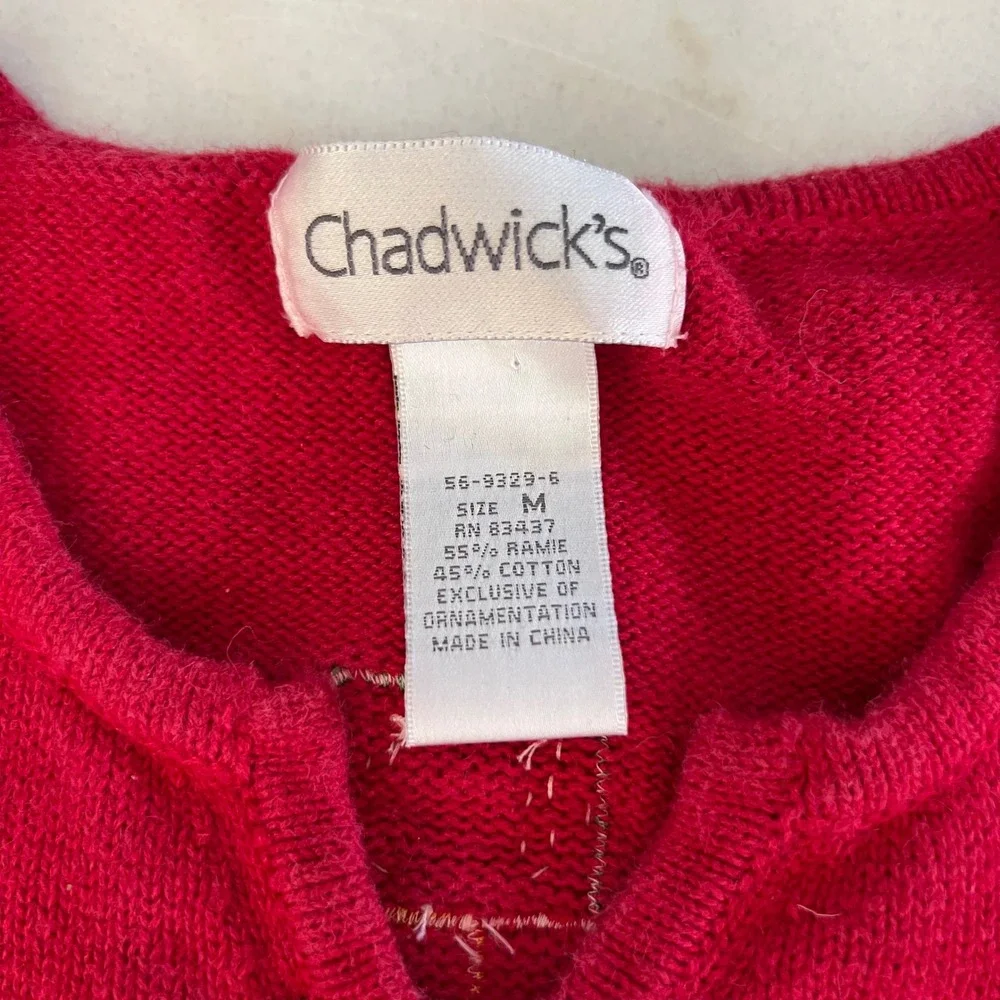 Chadwicks Red Snowman Sequin Beaded Ugly Christmas Sweater Cardigan Womens M‎